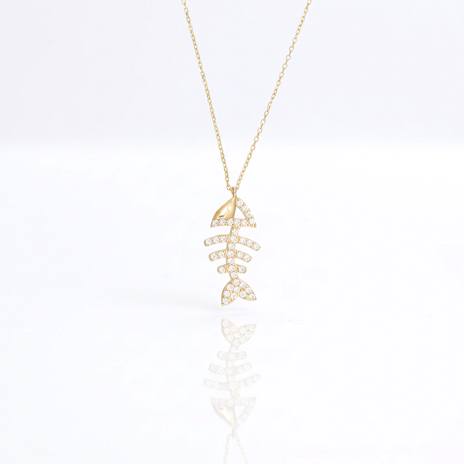Gouden collier met visgraat hanger