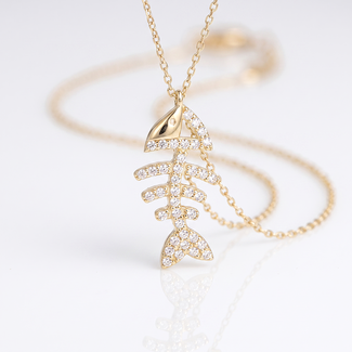 Gouden Visgraat Ketting met Zirkonia