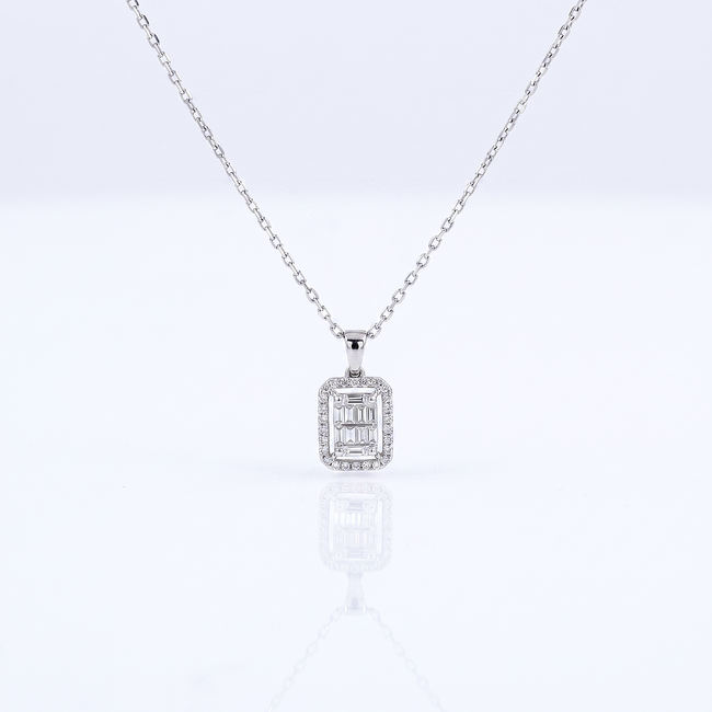 Witgouden collier rechthoek 0,25 ct diamant