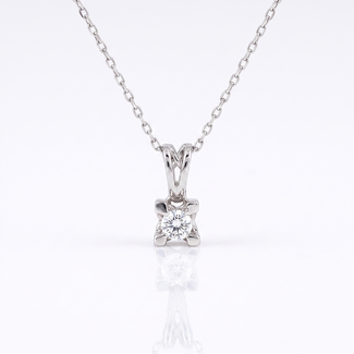 Witgouden Solitaire Diamant Collier 0.20ct