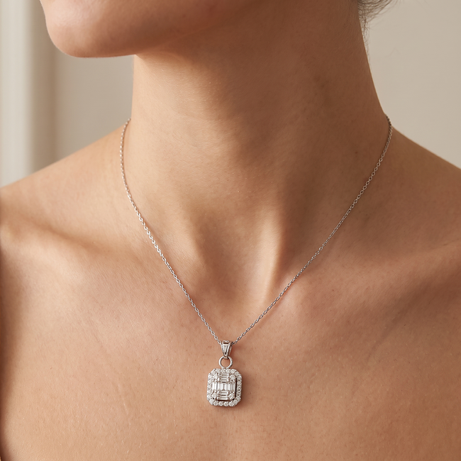 Witgouden collier vierkant 0,30 ct diamant