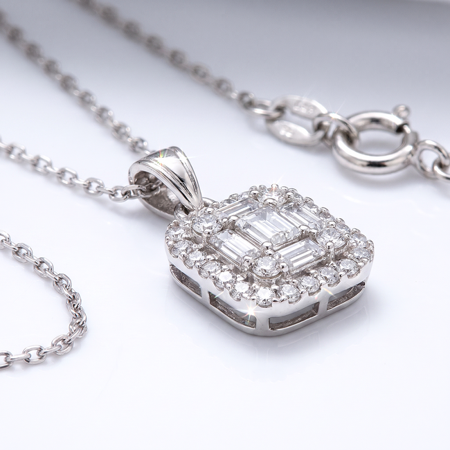 Witgouden collier vierkant 0,30 ct diamant