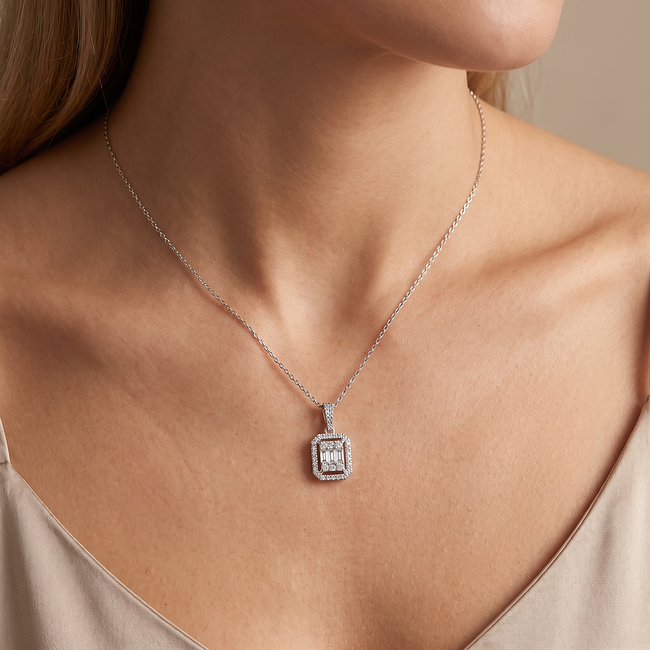 Witgouden ketting baguette diamant 0,43 ct