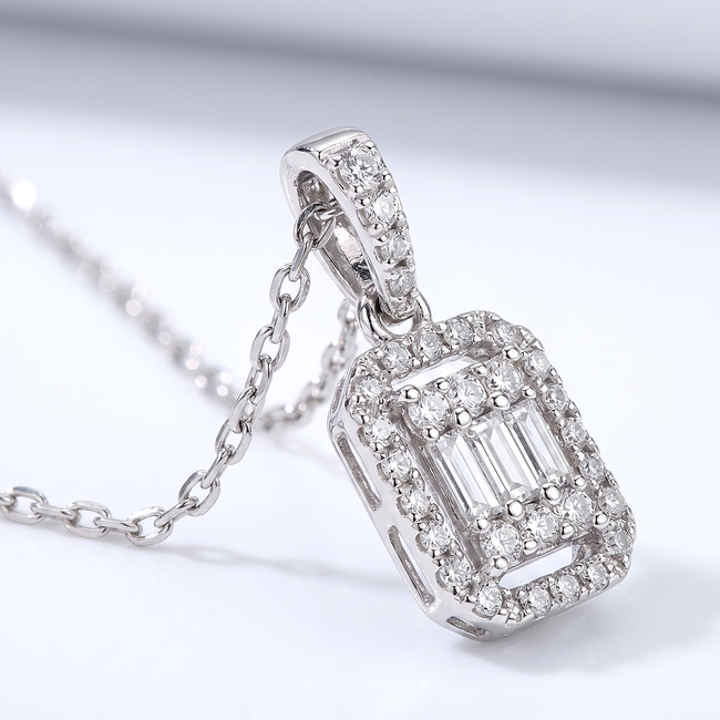 Witgouden ketting baguette diamant 0,43 ct