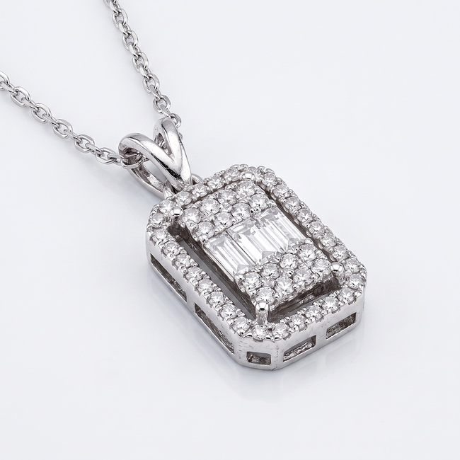 Witgouden ketting baguette diamant 0,24 ct