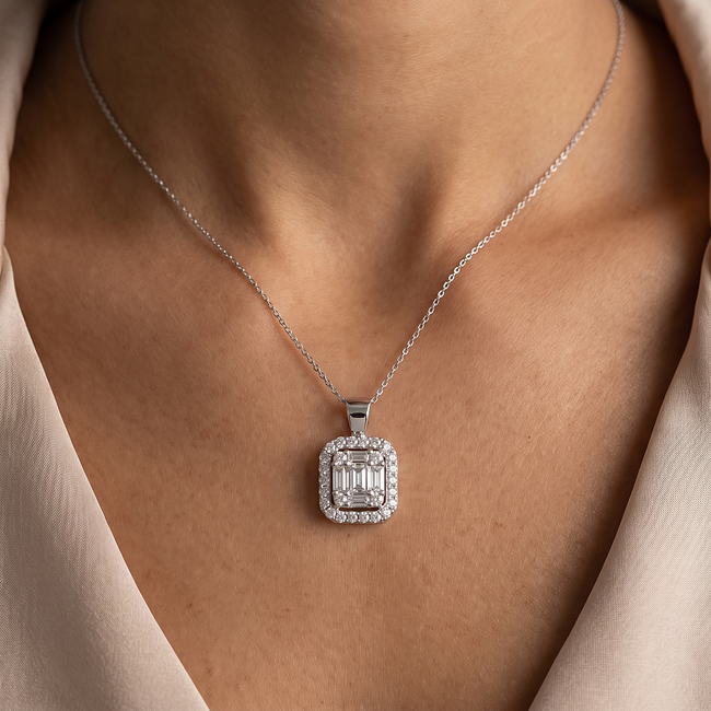 Witgouden ketting baguette diamant 0,30 ct