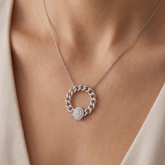 Witgouden collier schakelhanger 0,25 ct
