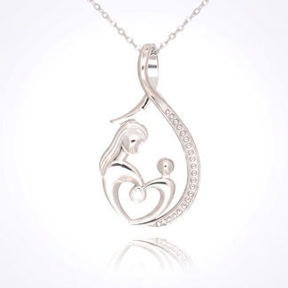 Witgouden Moeder Kind Hanger met Diamant