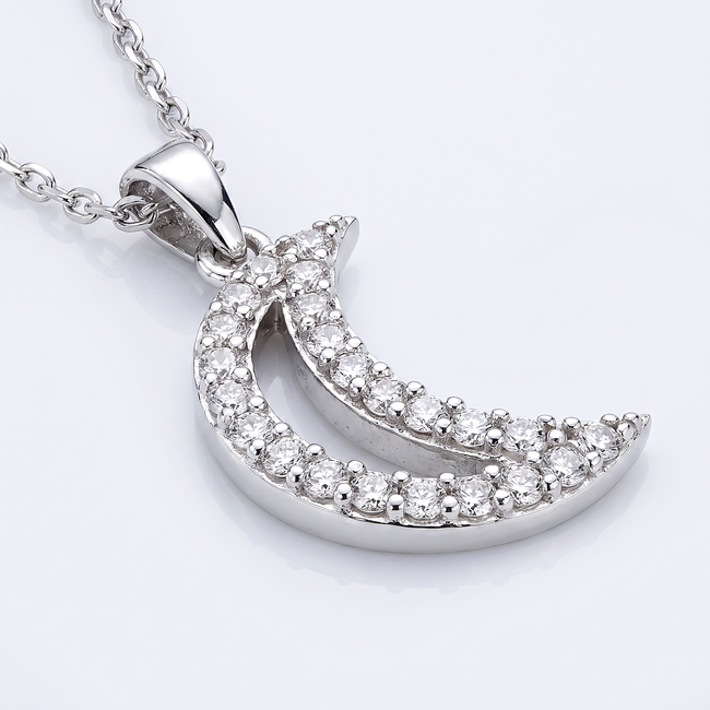 Witgouden maan collier 0,10 ct diamant