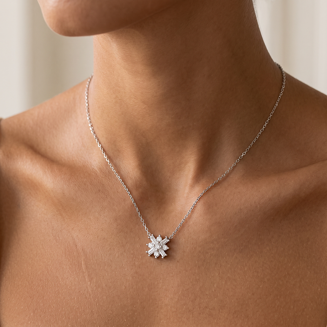 Witgouden sneeuwvlok collier 0,08 ct