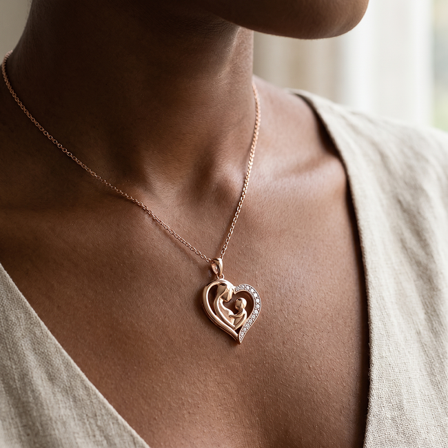 Roségouden moeder en kind collier 0,06 ct