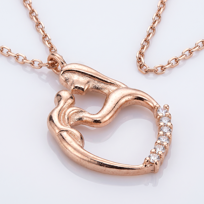 Roségouden moeder en kind collier 0,06 ct