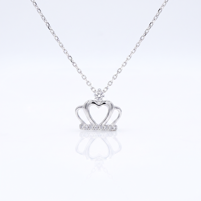 Witgouden kroon collier 0,07 ct diamant