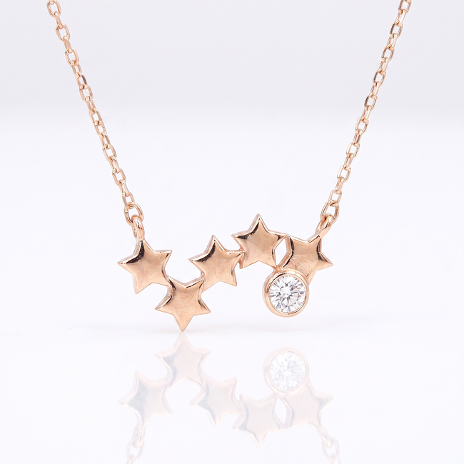 14k Sterren Diamanten Ketting Roségoud 0,09 ct