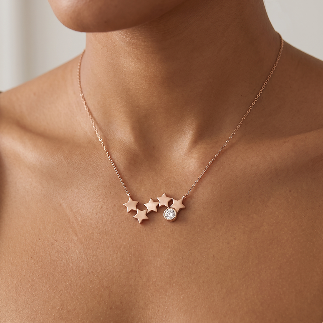 14k Sterren Diamanten Ketting Roségoud 0,09 ct