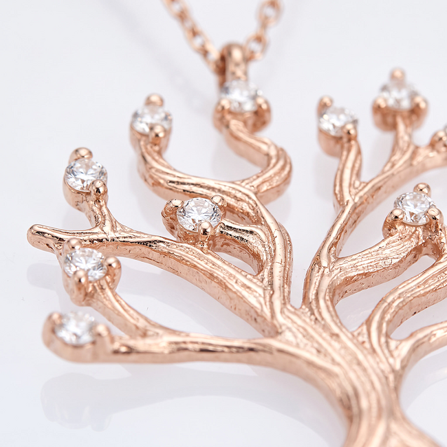 Roségouden levensboom collier met 0,14 ct diamant
