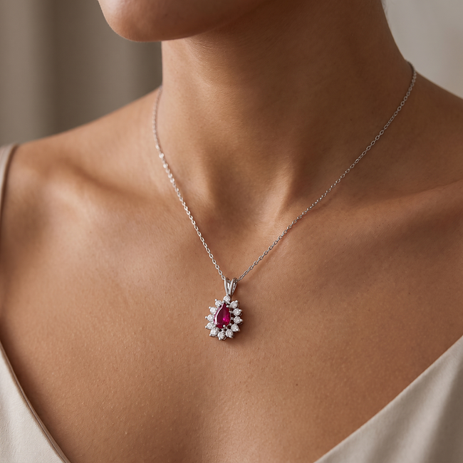 Witgouden collier met robijn 0,20 ct