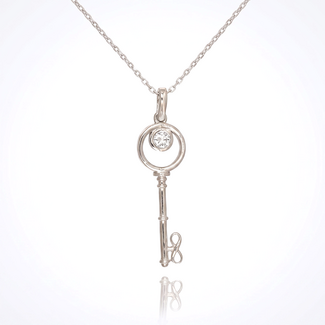 Witgouden Sleutel Hanger Met Diamant 0.08 Ct