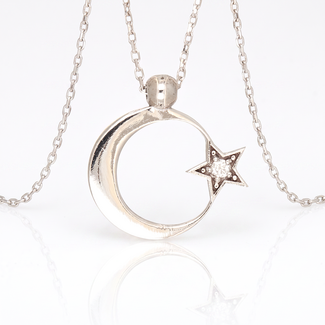 Witgouden Maan En Ster Hanger Met Diamant