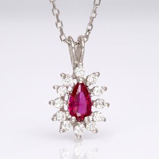 Witgouden Robijn Hanger Met Diamant 0.20 Ct