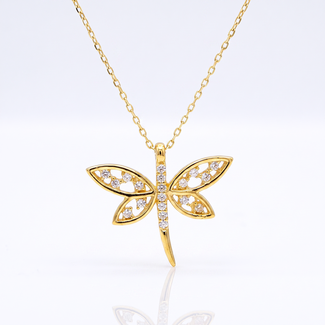 Gouden Libelle Ketting met Zirkonia