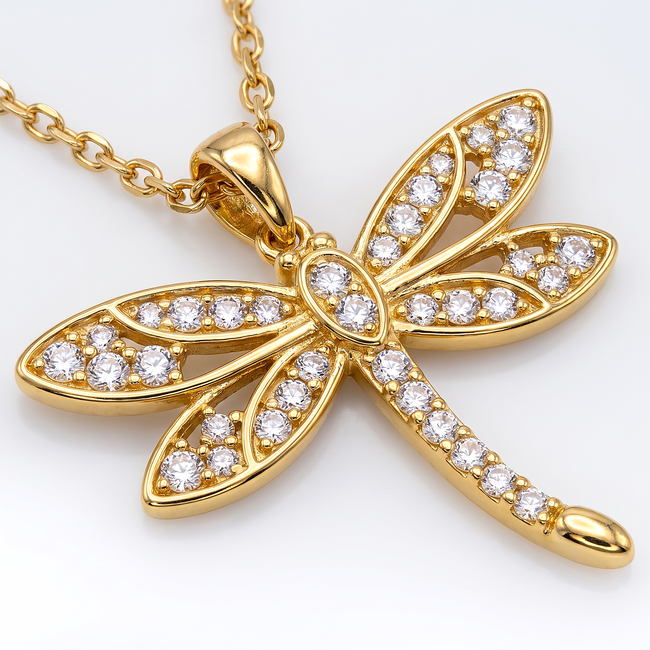 Gouden Libelle Hanger met Zirkonia Ketting