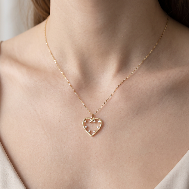 14 karaat gouden hart collier met zirkonia