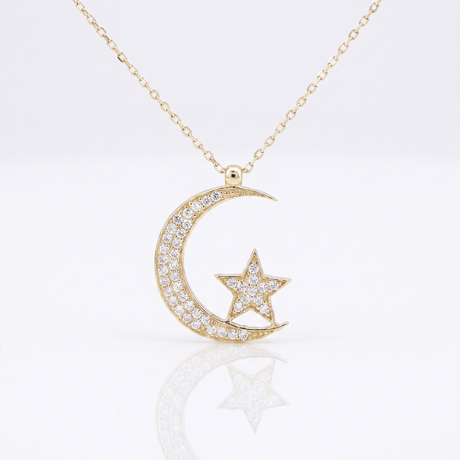 14k gouden collier met maan en ster hanger
