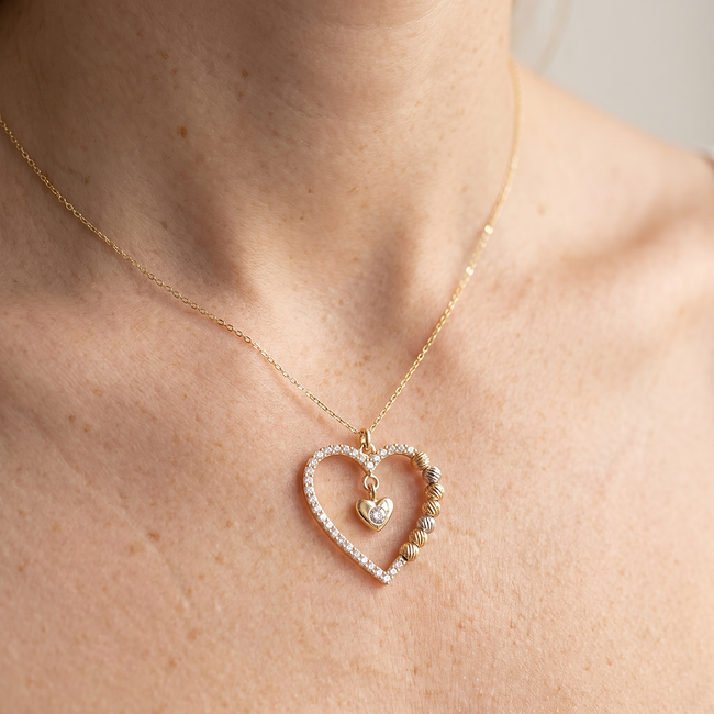 14 karaat gouden collier open hart met dorika