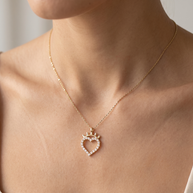 14 karaat gouden collier hart met kroon