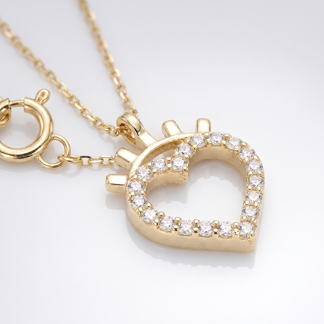 14 karaat gouden collier hart met kroon
