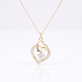 Gouden collier dubbel hart met steen