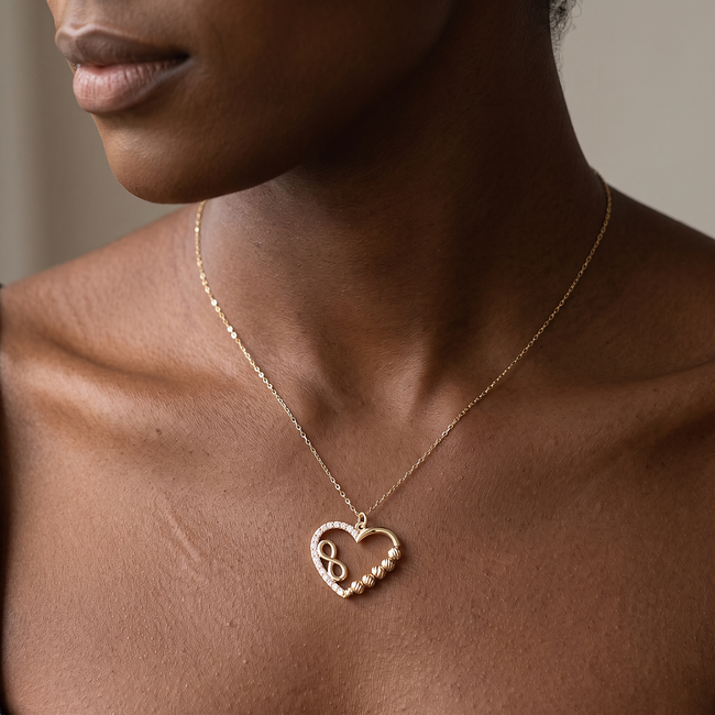 14 karaat gouden collier hart en infinity