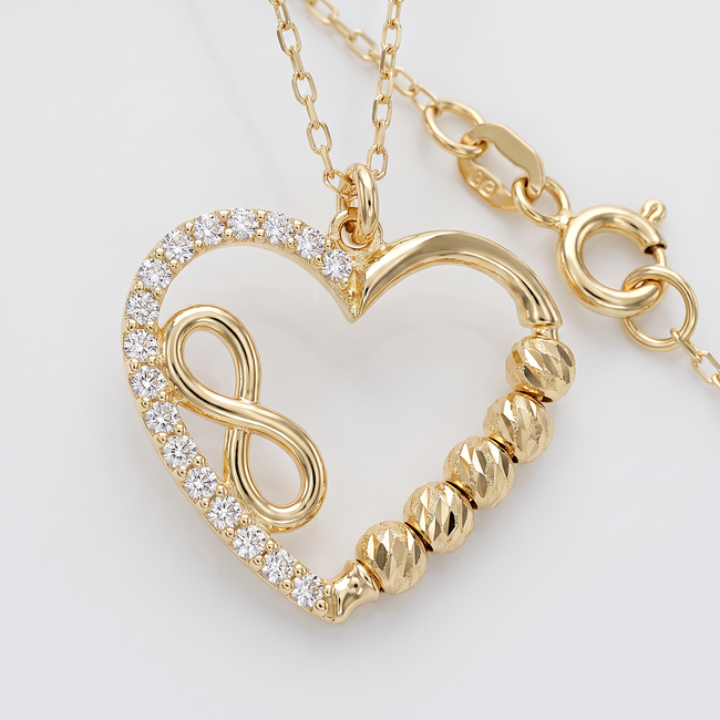 14 karaat gouden collier hart en infinity
