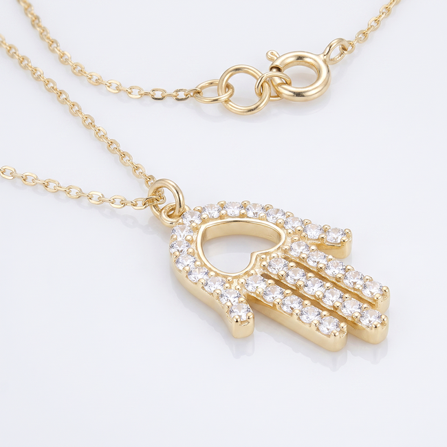 14 karaat gouden hamsa collier met zirkonia