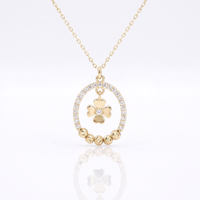 14 karaat gouden klaver collier met dorika