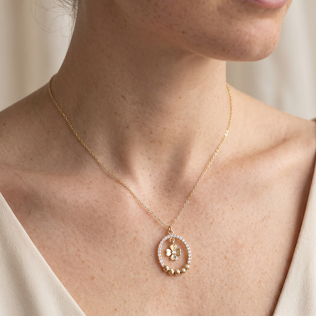 14 karaat gouden klaver collier met dorika