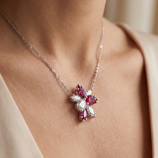 Labdiamanten collier 2,85 ct in bloemvorm