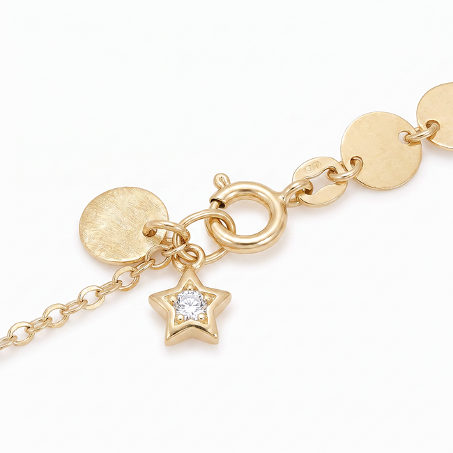 14k gouden armband met hartje en schijfjes