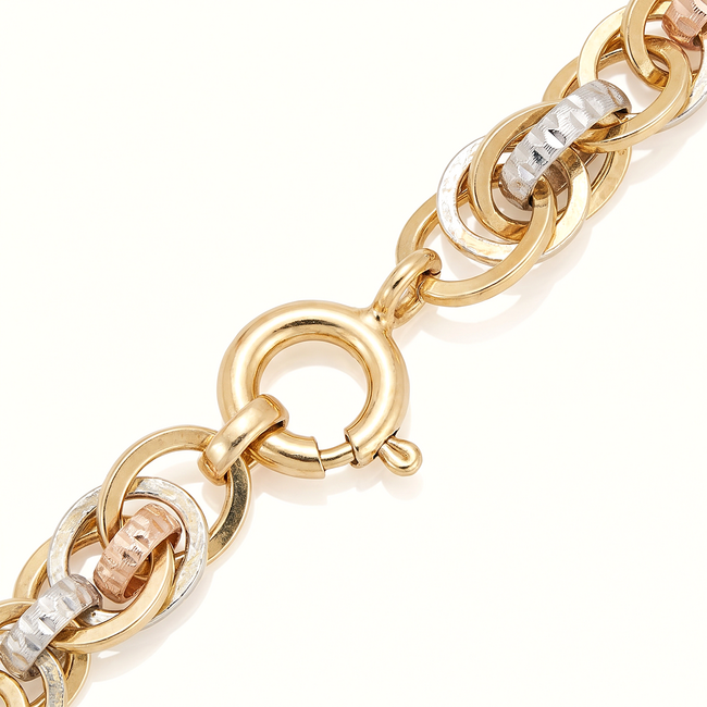 14 Karaat Driekleurige Gouden Schakelarmband
