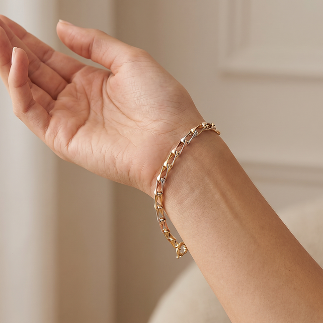 14 Karaat Driekleurige Gouden Fantasiearmband