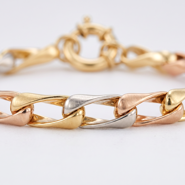14 Karaat Driekleurige Gouden Fantasiearmband