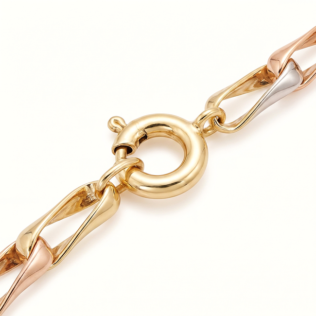 14 Karaat Driekleurige Gouden Fantasiearmband