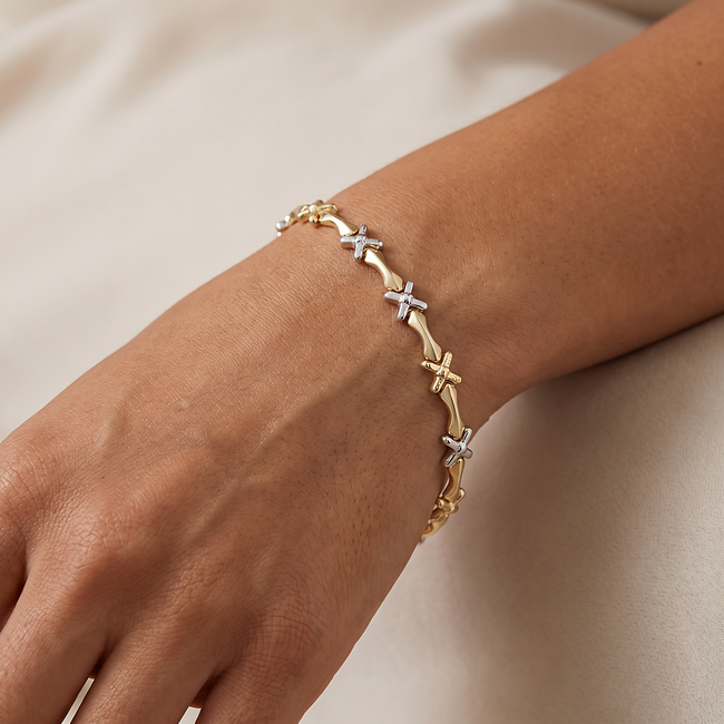 14k Gouden Armband met Stervormige Schakels