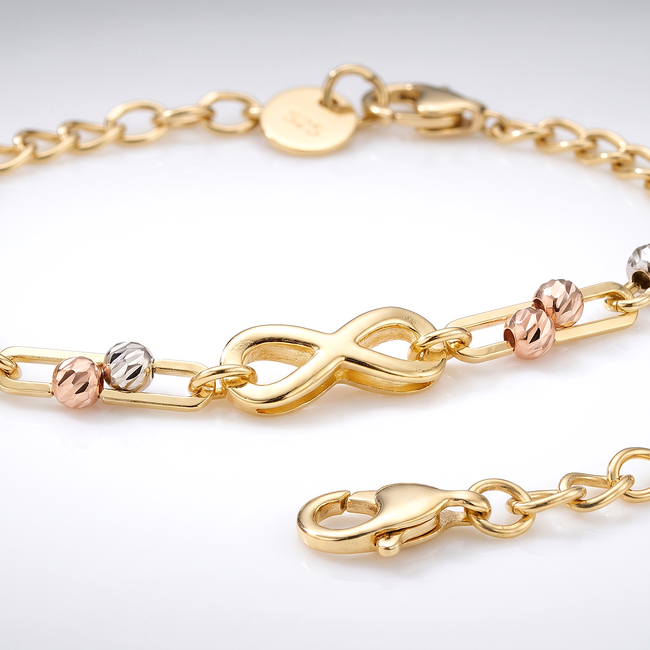 14 karaat gouden infinity armband met bolletjes