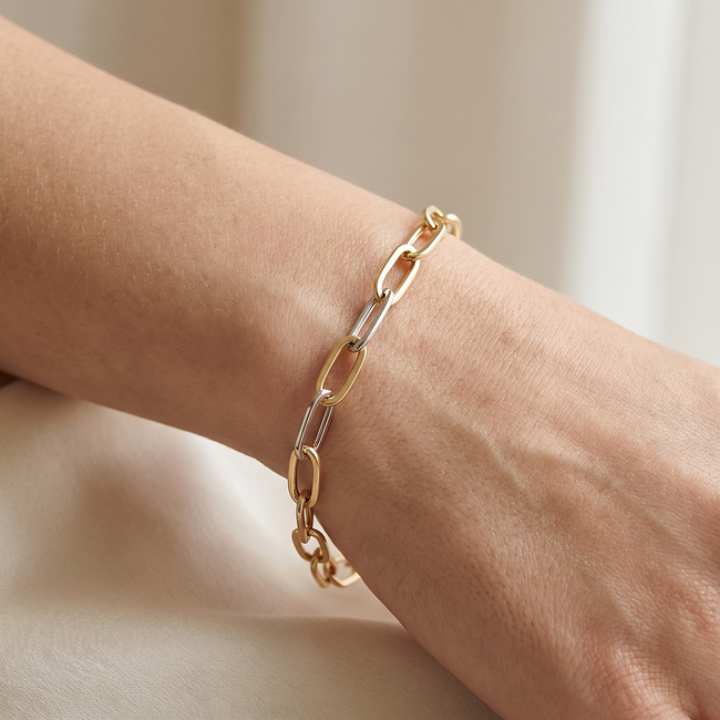 14 Karaat Bicolor Gouden Papercliparmband