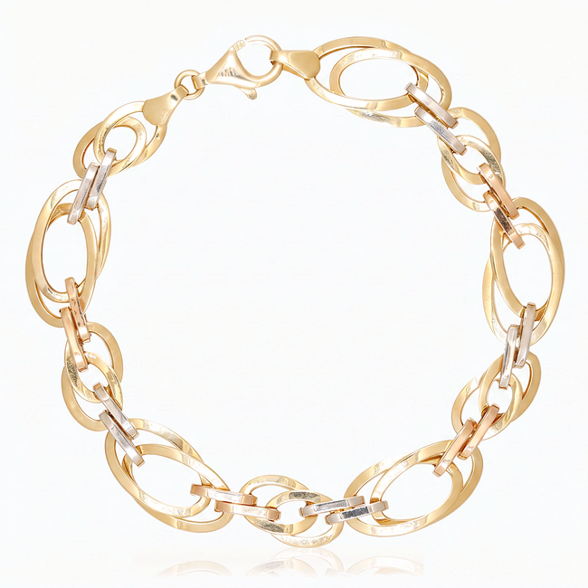 14k driekleurige armband brede ovale schakels