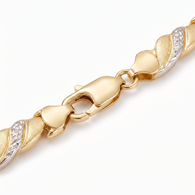14 karaat Gouden Schakelarmband met Witkleurige Details 13 cm