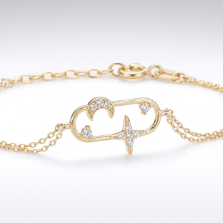 Geelgouden Maan & Ster Armband met Zirkonia
