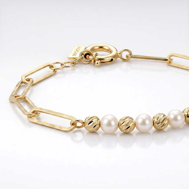 14 karaat geelgouden armband met zoetwaterparels